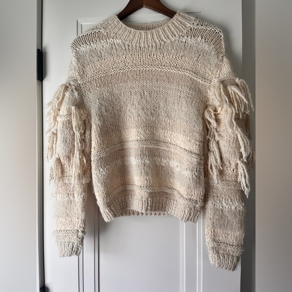 $595 Ulla Johnson Delma Ecru Alpaca Fringe Sweater - Picture 5 of 6
